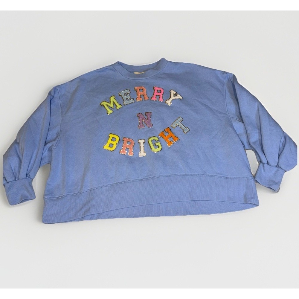 Judith March Merry n bright Sz L blue Oversized Pullover Boxy